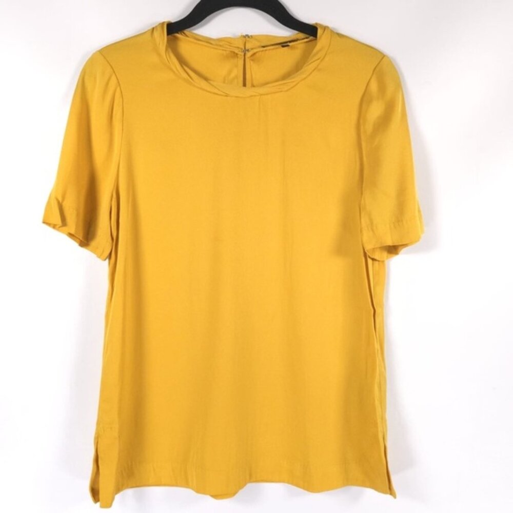 KOBI HALPERIN SILK Blend Crew Neck Short Sleeve Top Slit Side‎ S. KS9B02 Size XS